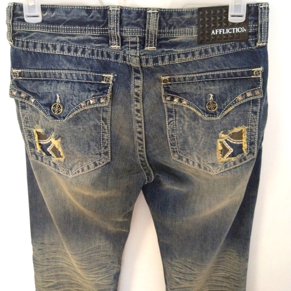 Affliction Distressed Denim Jeans Size 34 - Picture 3 of 13